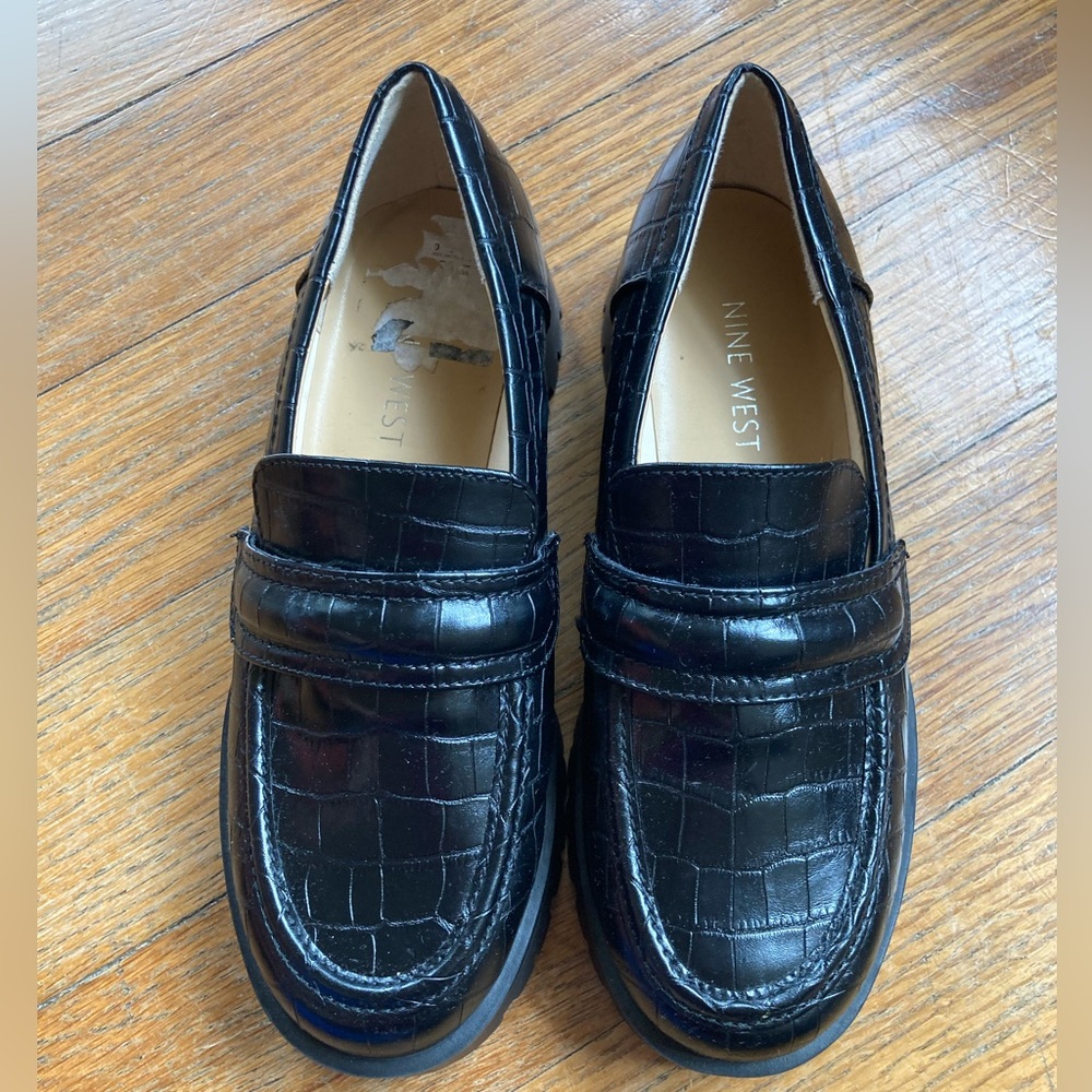 Nine West Chunky Black Pebbled Loafers, size women’s US 5.5 - Picture 3 of 6